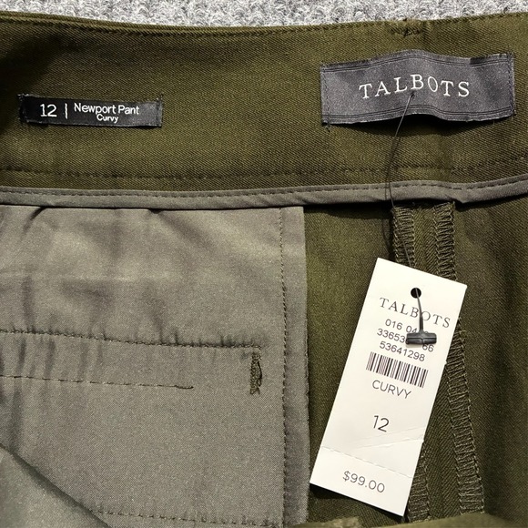 Talbots Newport Pants Womens 12 Green Curvy Trouser Leg Full Length High Rise - Picture 9 of 12